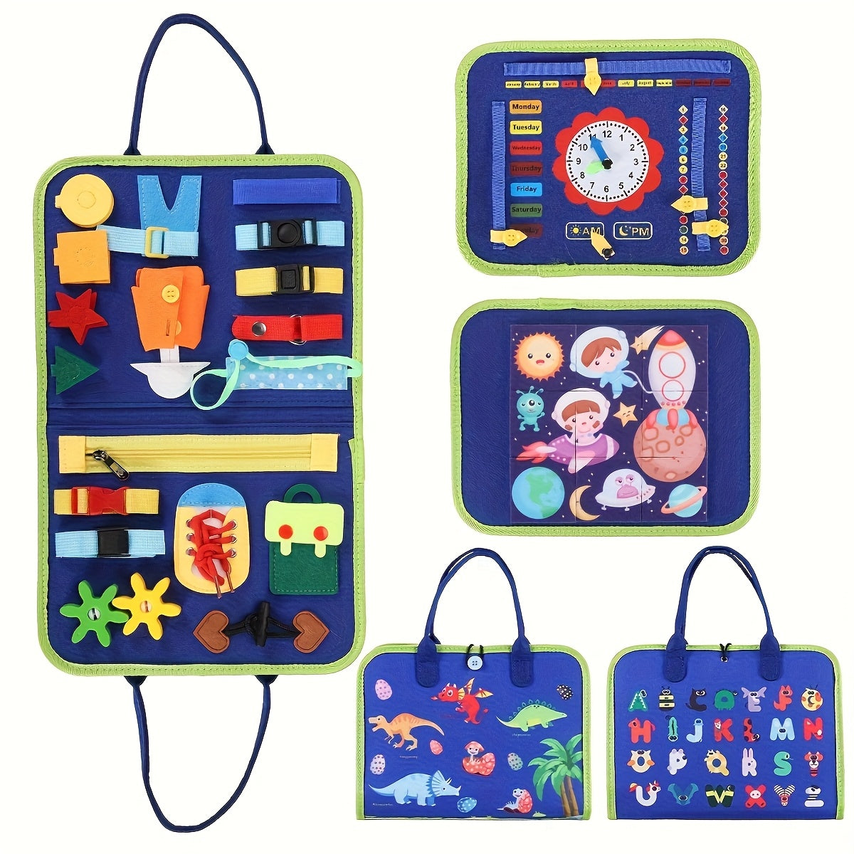 Busy Board Toy - Educational Travel Activity with Zippers Buttons Latches