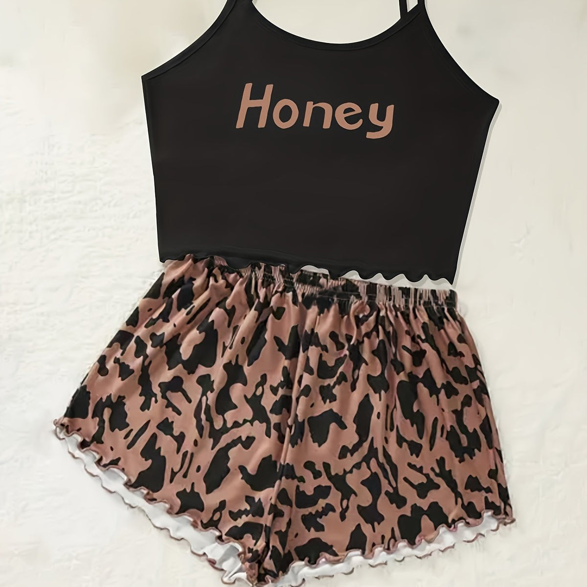 Leopard Print Pajama Set Crew Neck Cami Top & Shorts