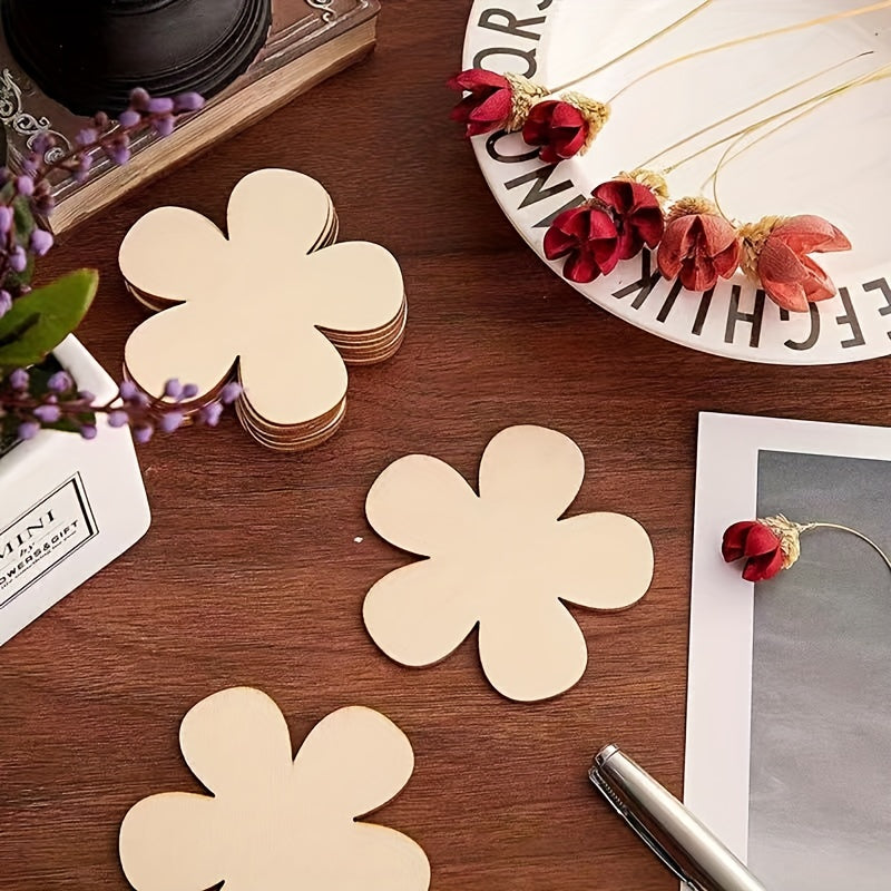 Wooden Blank Flower Graffiti Shapes DIY Painting Coasters 5pcs