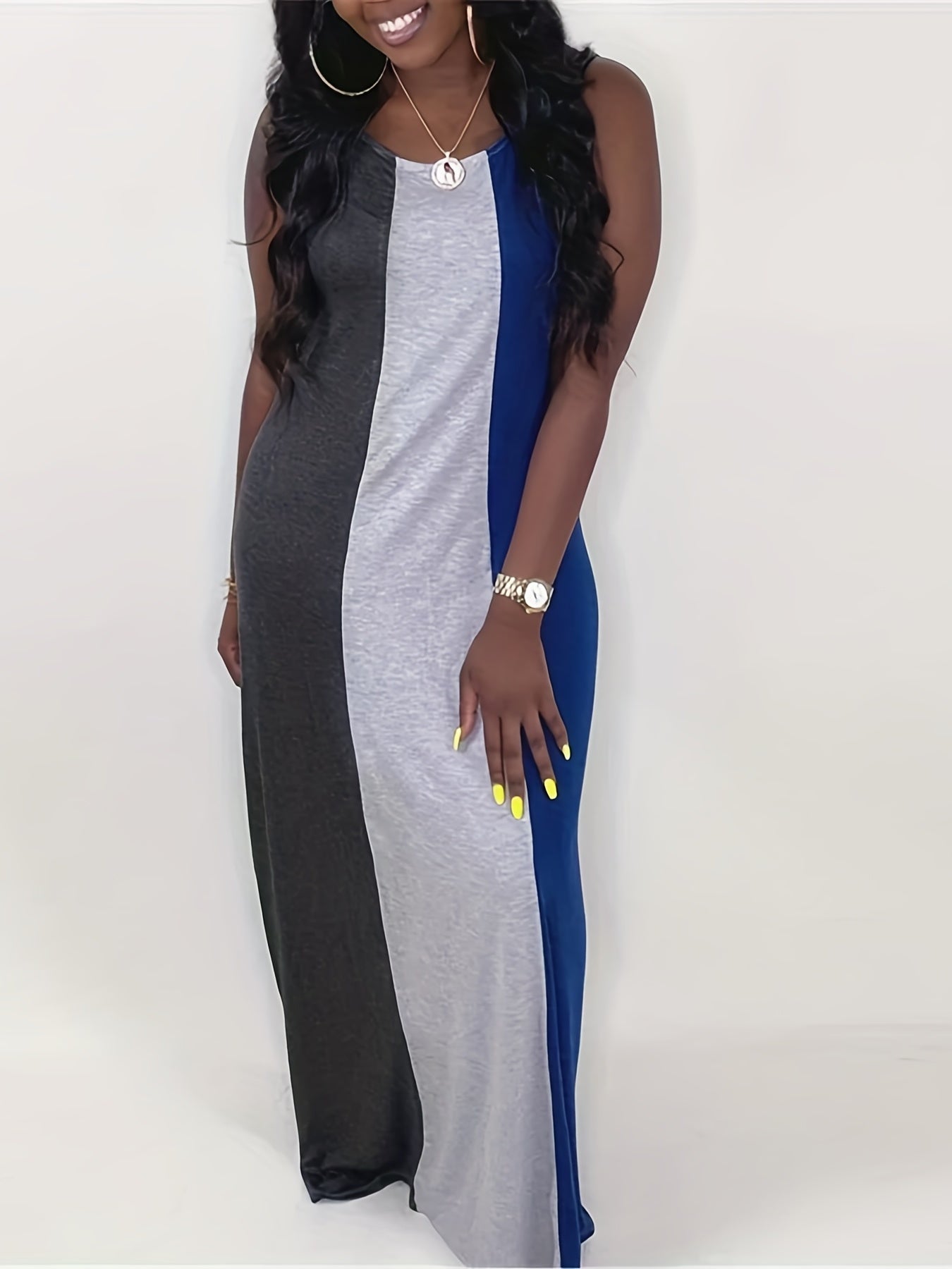  Colorblock Maxi Tank Dress