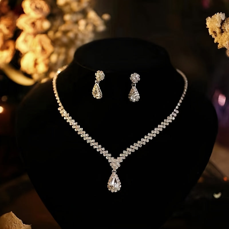 Rhinestone Necklace Earrings Set Women's Jewelry Accessories