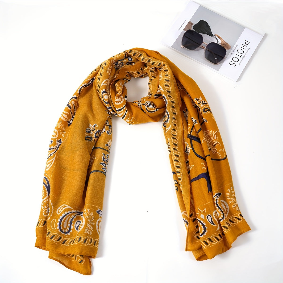 Vintage Paisley Tree Print Scarf Boho Brown Shawl