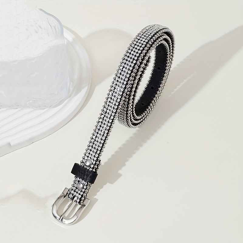 Rhinestone PU Belt Hip Hop Thin Belt Jeans Pants Belt Skirt Girdle