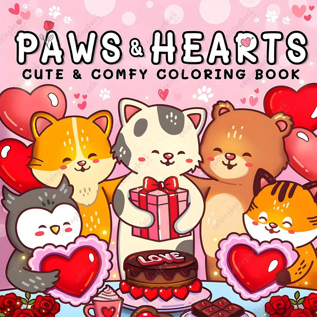 Deluxe Paws & Hearts Coloring Book - 20 Pages - Unique Cover Design