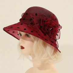 Polka Dot Bucket Hat Mesh Flower Decor Organza Sun Hats Lightweight Summer Derby
