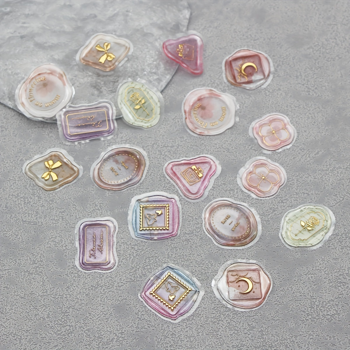 19pcs Bronzing Wax Seal Stamp Stickers 3D Epoxy Journal Decorative Stickers