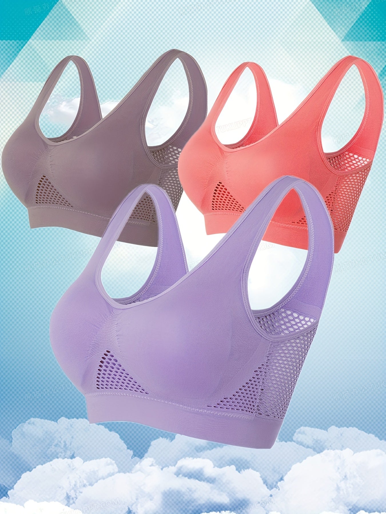 3 Pack Sporty Bra Set Plus Size Women's Eyelet Supportive Bra