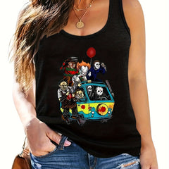  Halloween Tank Top Women's Plus Horror Cartoon Figure Print Tank Top