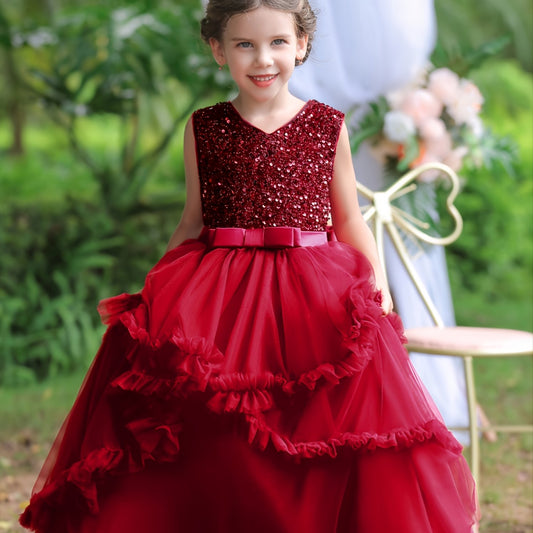 Girls Sleeveless Sequins Princess Dress for Christmas Birthday Party