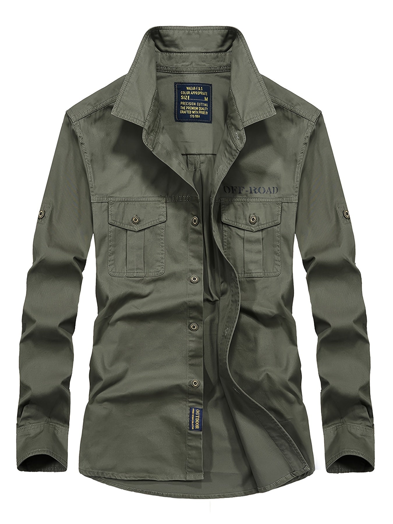 Men's Military Style Long Sleeve Solid Oversize Shirt