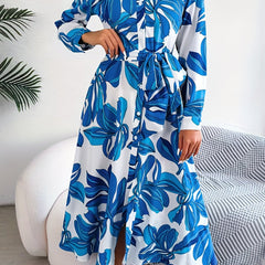 Plus Size Boho Dress Tropical Print Maxi Shirt Dress