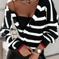  Women's Striped Long Sleeve Button Up Cardigan