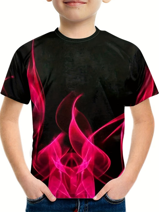 Boy's Flame Graphic T shirt Casual Loose Tee For Summer