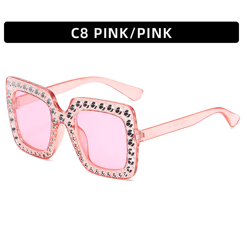 Vintage Oversized Rhinestone Square Sunglasses Women Sun Protection