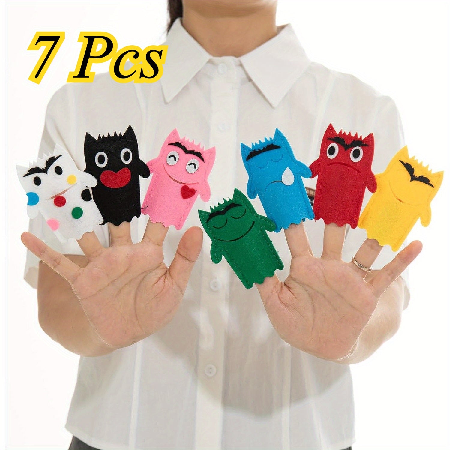7pcs Emotion Monster Finger Puppets for Kids' Emotional Learning & Expression