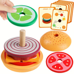 Montessori Wooden Burger Sorting Stacking Toy for 3-Year-Olds