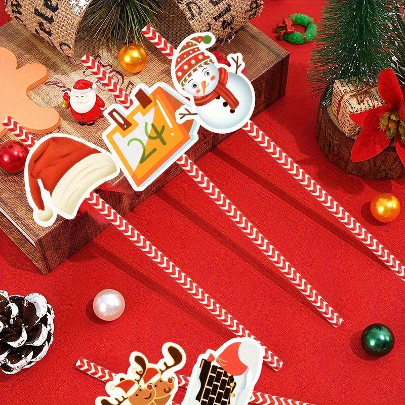 24pcs Christmas Cartoon Straw Sticker Set
