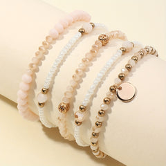 Flat Round Pendant Beaded Bracelet Set 5 Pcs