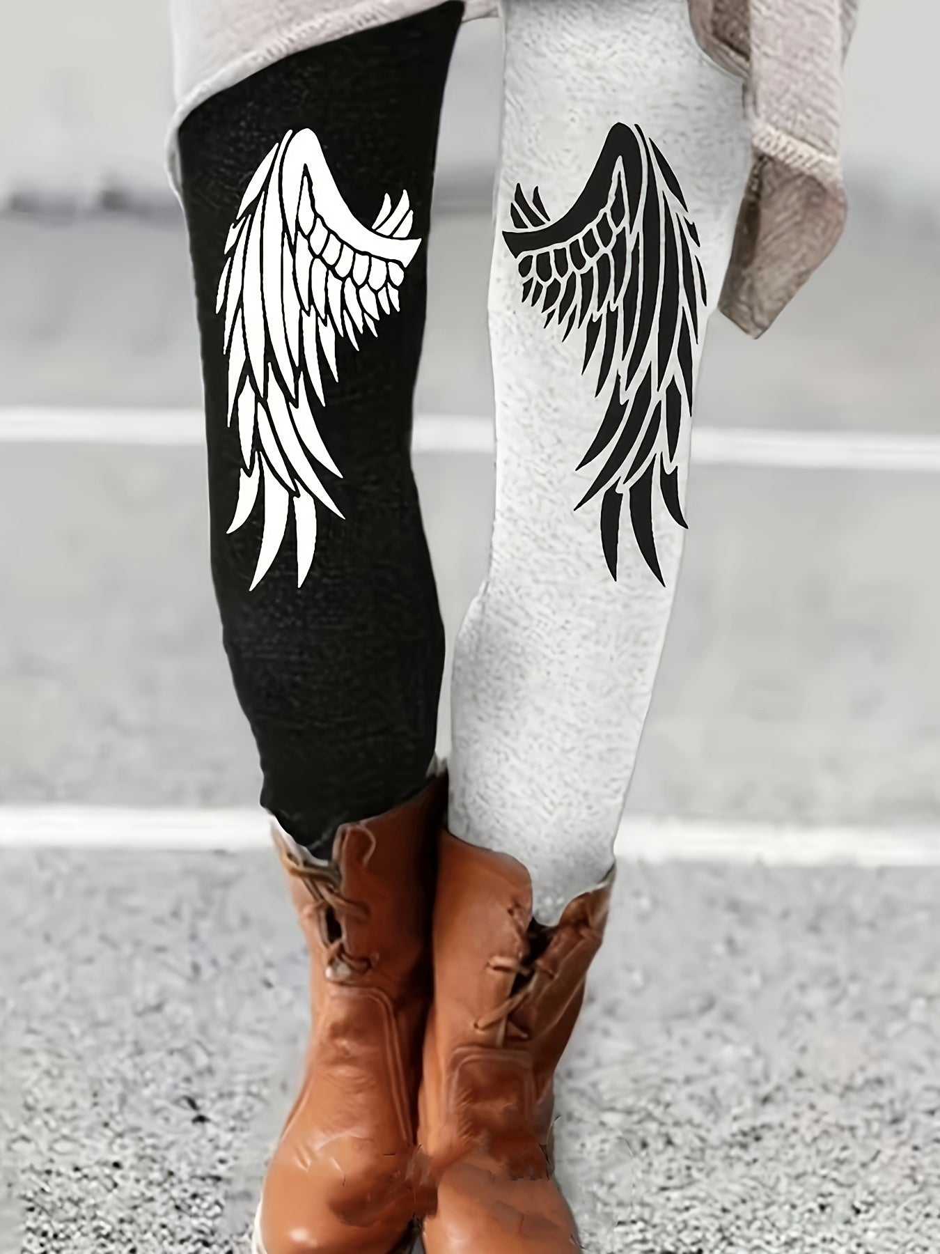  Colorblock Wings Print Slim Fit Leggings