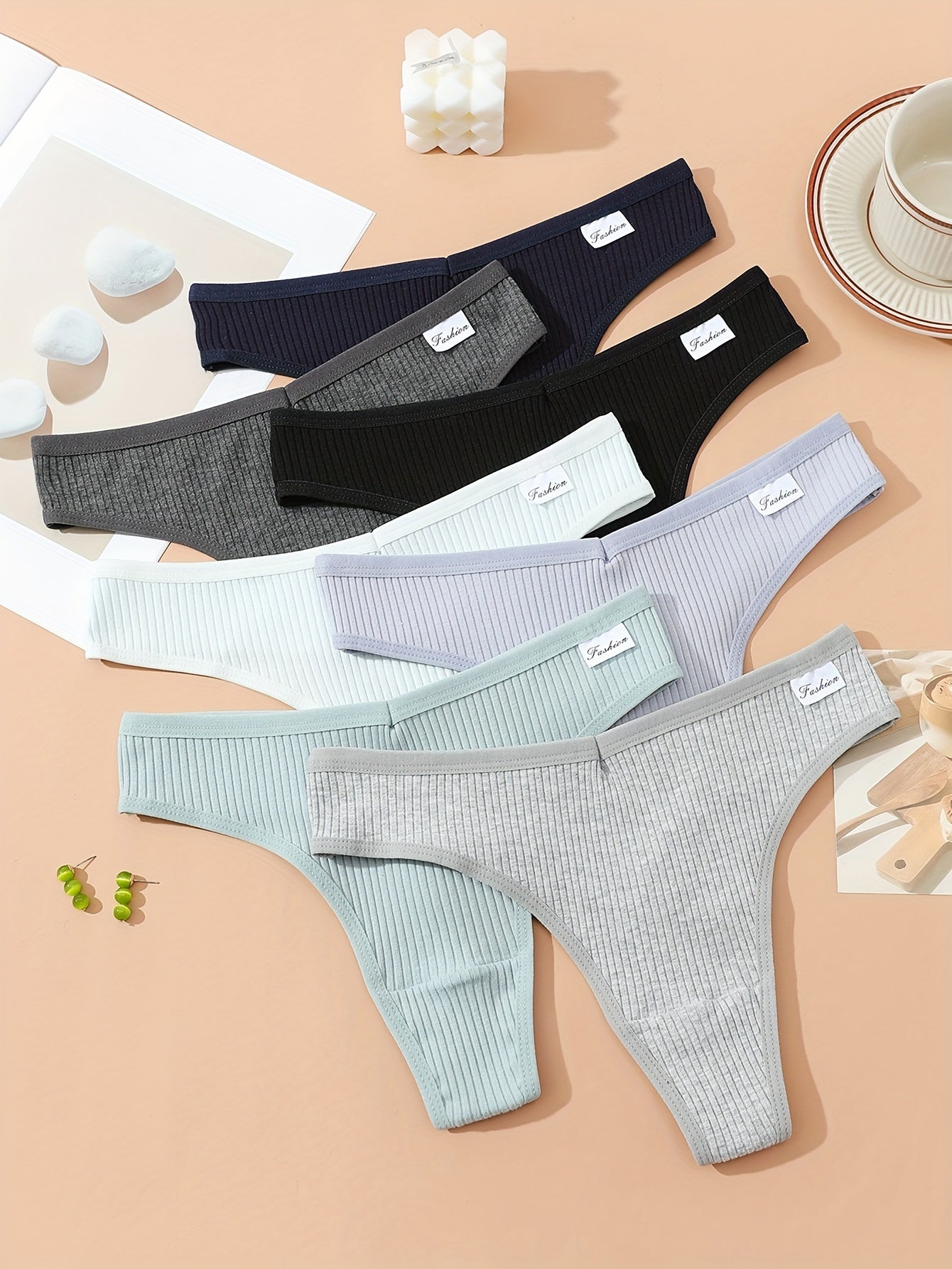 7pcs Seamless Solid Thongs Stretchy Intimates Panties Women's Lingerie