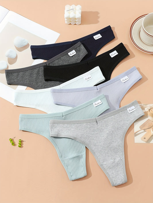 7pcs Seamless Solid Thongs Stretchy Intimates Panties Women's Lingerie