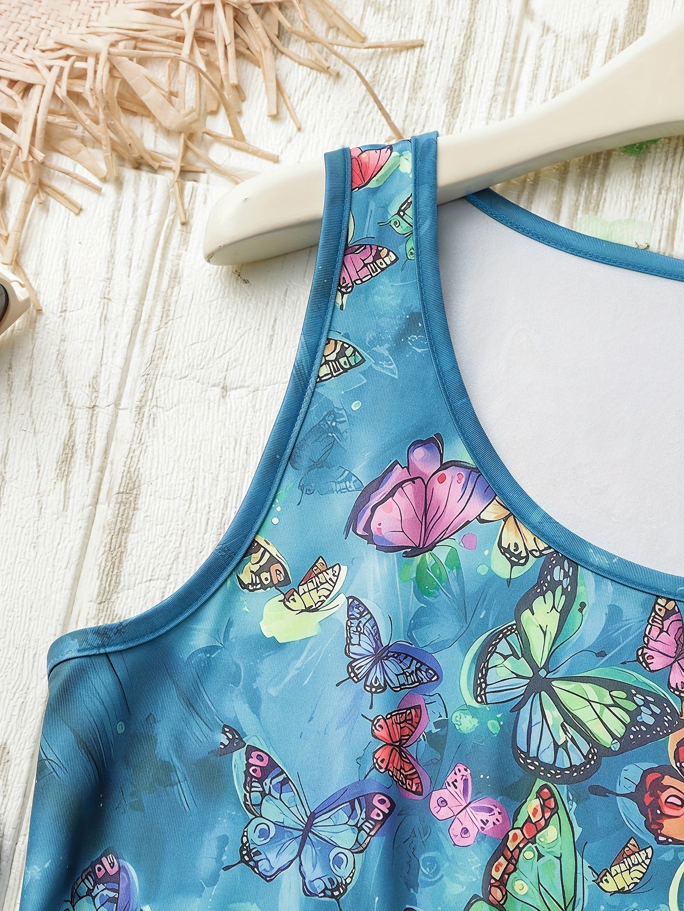  Butterfly Print Tank Top Round Neck Medium Stretch