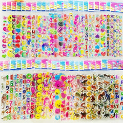 12 Sheets 3D Waterproof Cartoon Stickers for Kids Toddlers Boys Girls