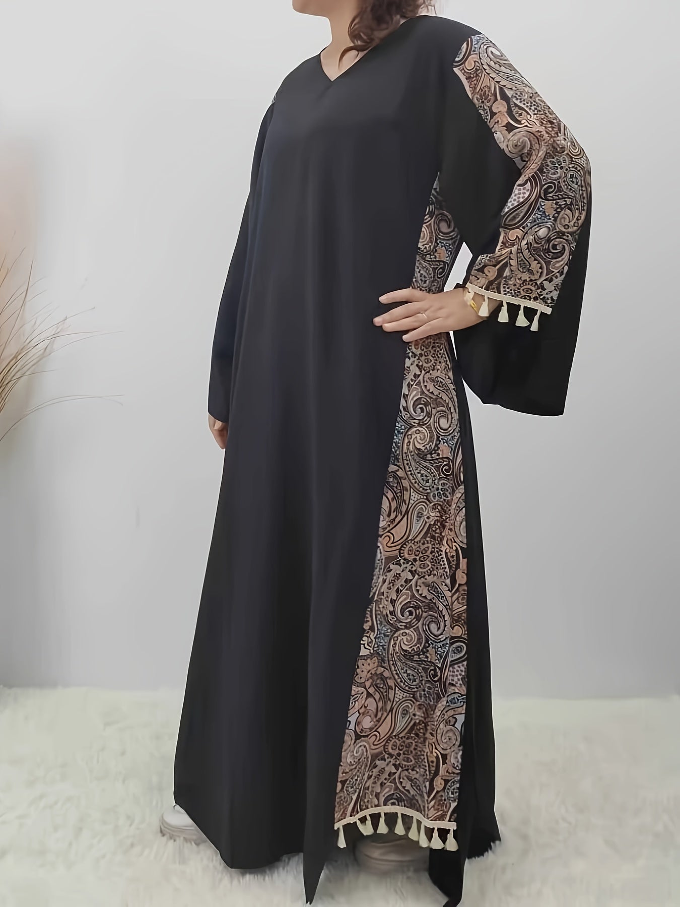  Boho Abaya Dress Women's Paisley Print Maxi Dress