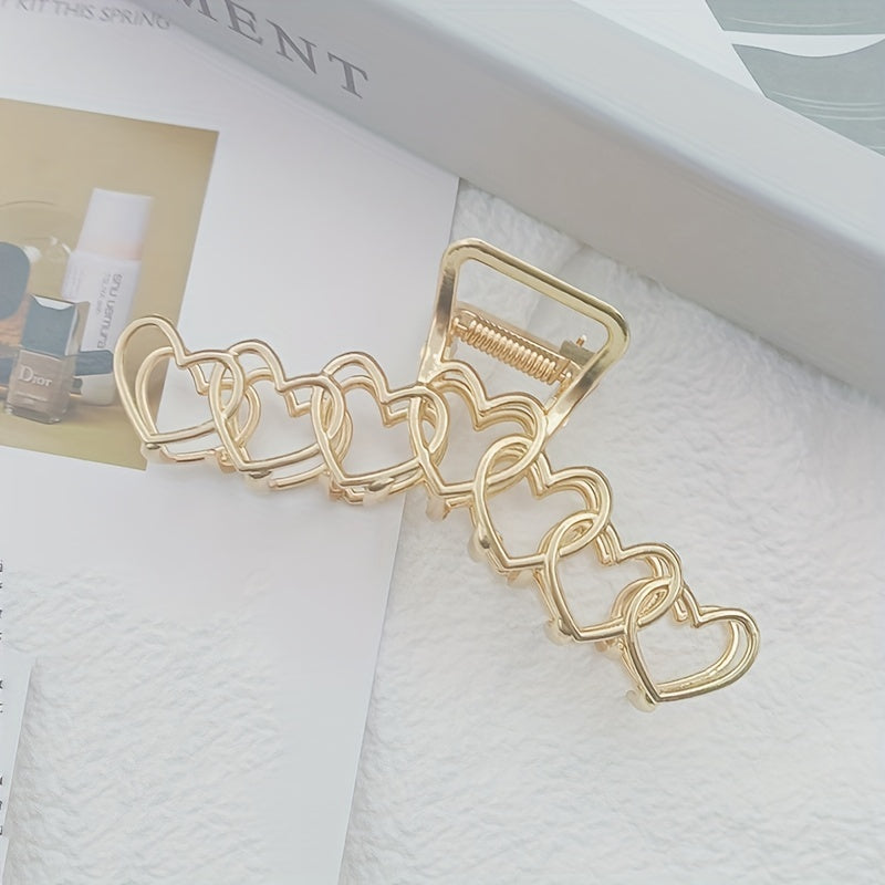 Golden Heart Shape Large Hair Claw for Women