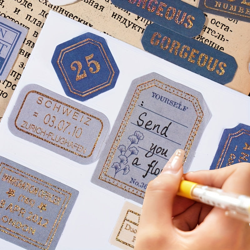 40 Bronzing Boxed Stickers, Light Retro Seal Stickers, Hand Writable