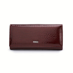 Crocodile Print Long Leather Wallet with Large Capacity