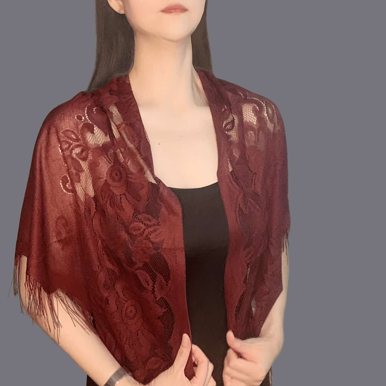Classic Lace Veil Tassel Scarf Vintage Catholic Mantilla Head Covering