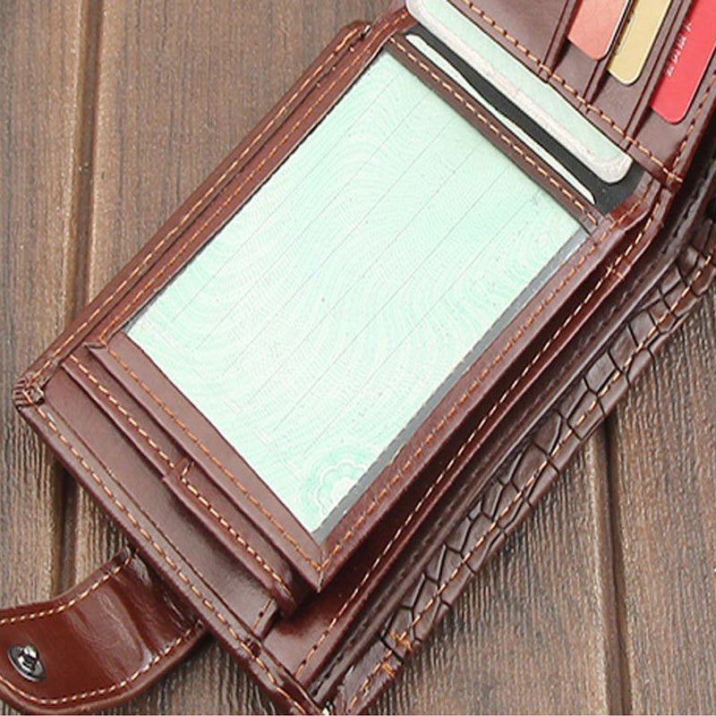 Men's Crocodile Style PU Leather Wallet With Zipper Card Slots