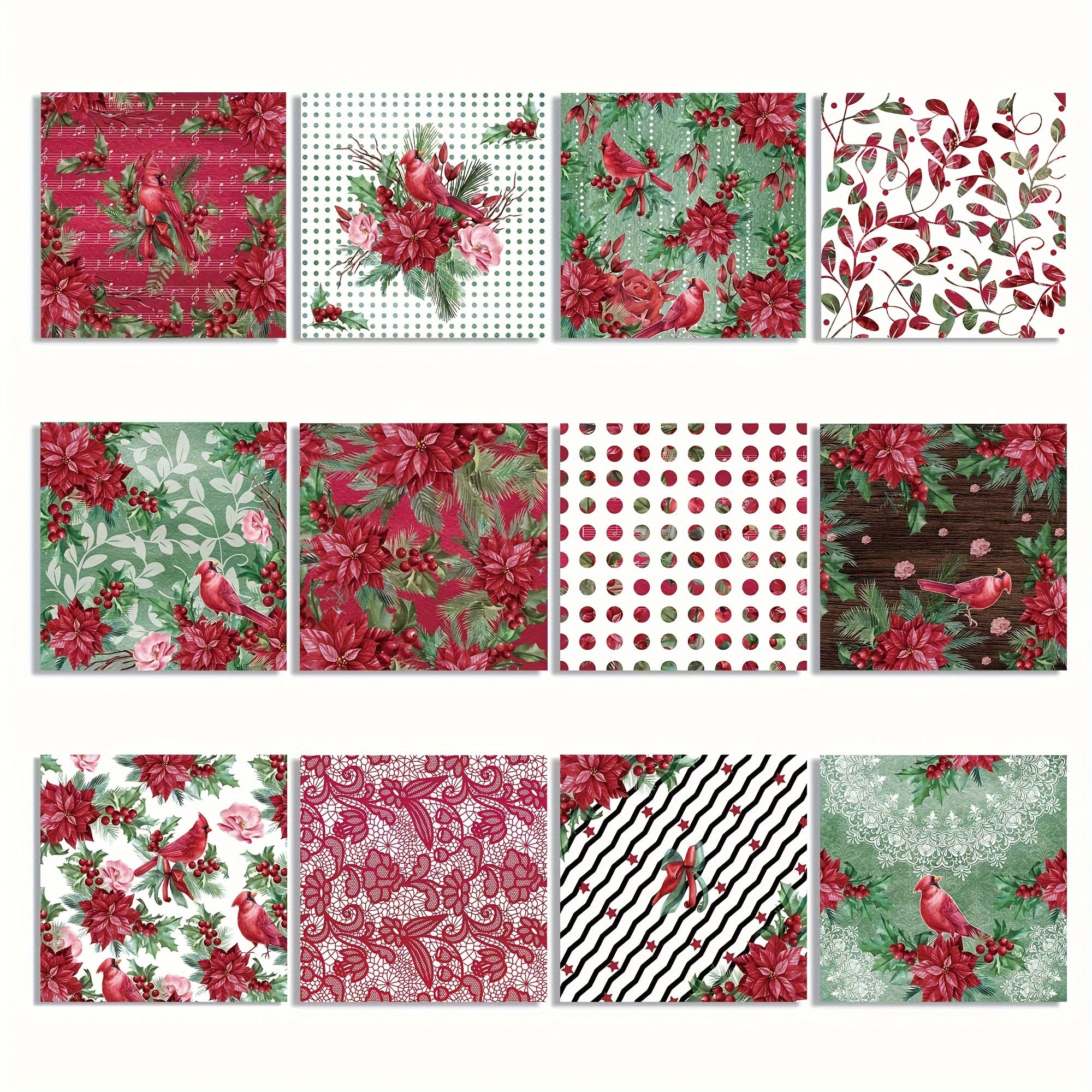 24sheets Christmas Scrapbook Paper Watercolor Poinsettia Pattern Paper