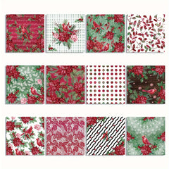 24sheets Christmas Scrapbook Paper Watercolor Poinsettia Pattern Paper