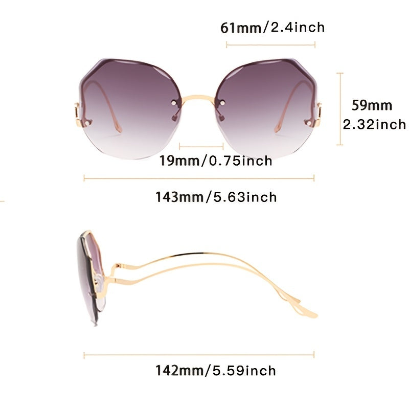 Irregular Rimless Sunglasses Gradient Metal Sunshade Driving Eyewear