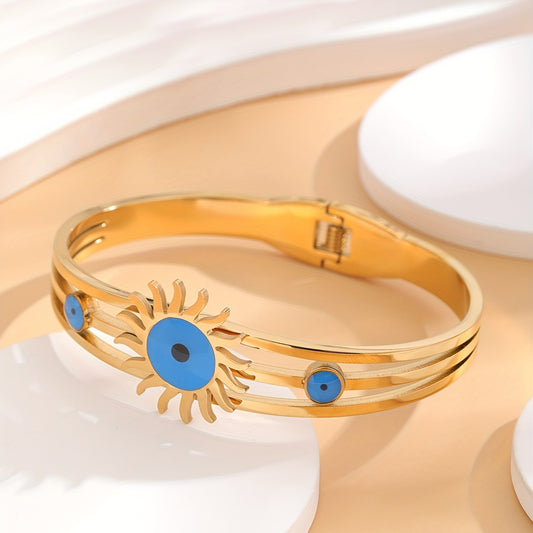 Vintage Evil Eye & Sun Decor Round Bracelet Golden Bangle