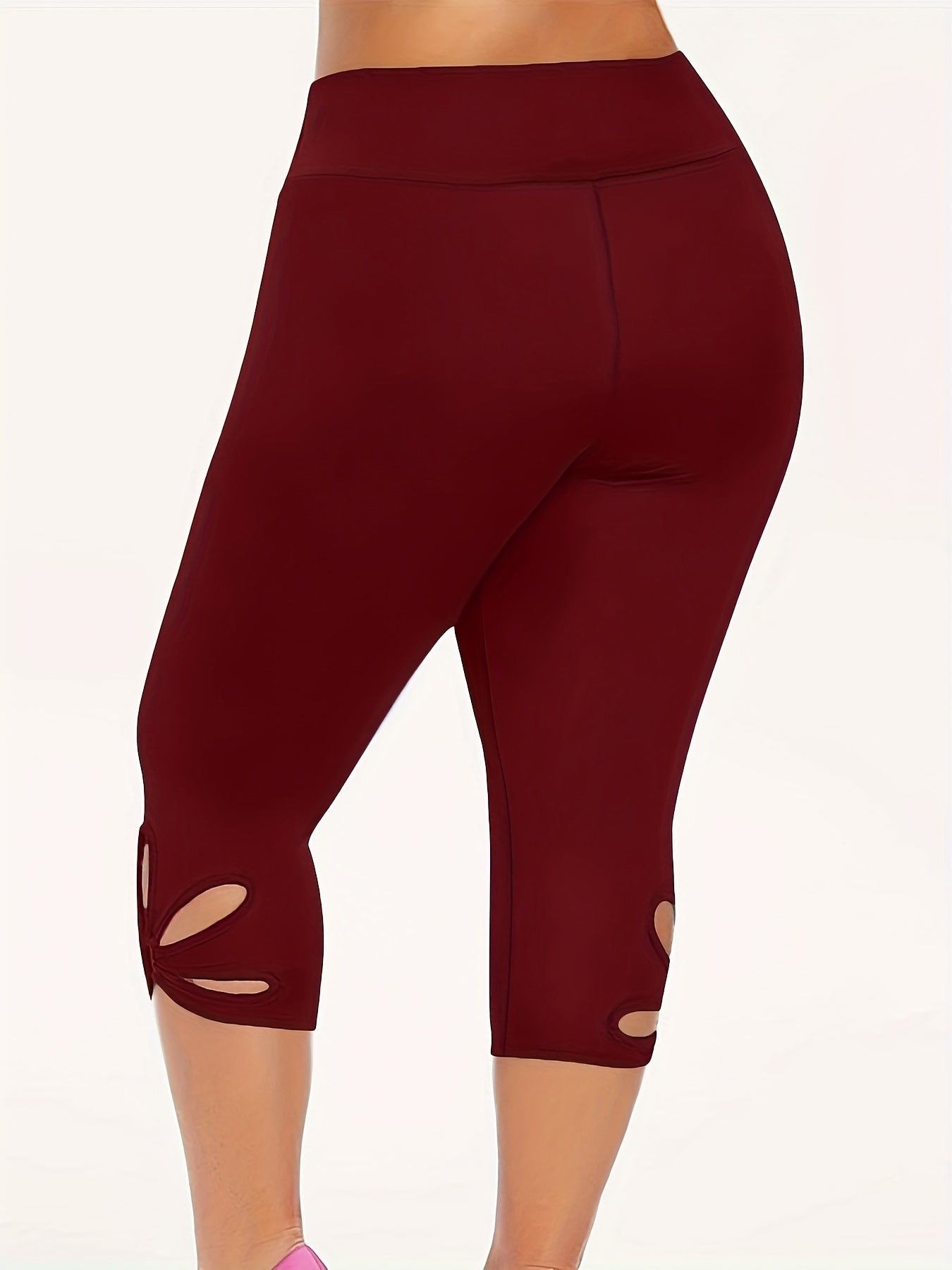 Solid Cutout Skinny Capris Leggings for Women
