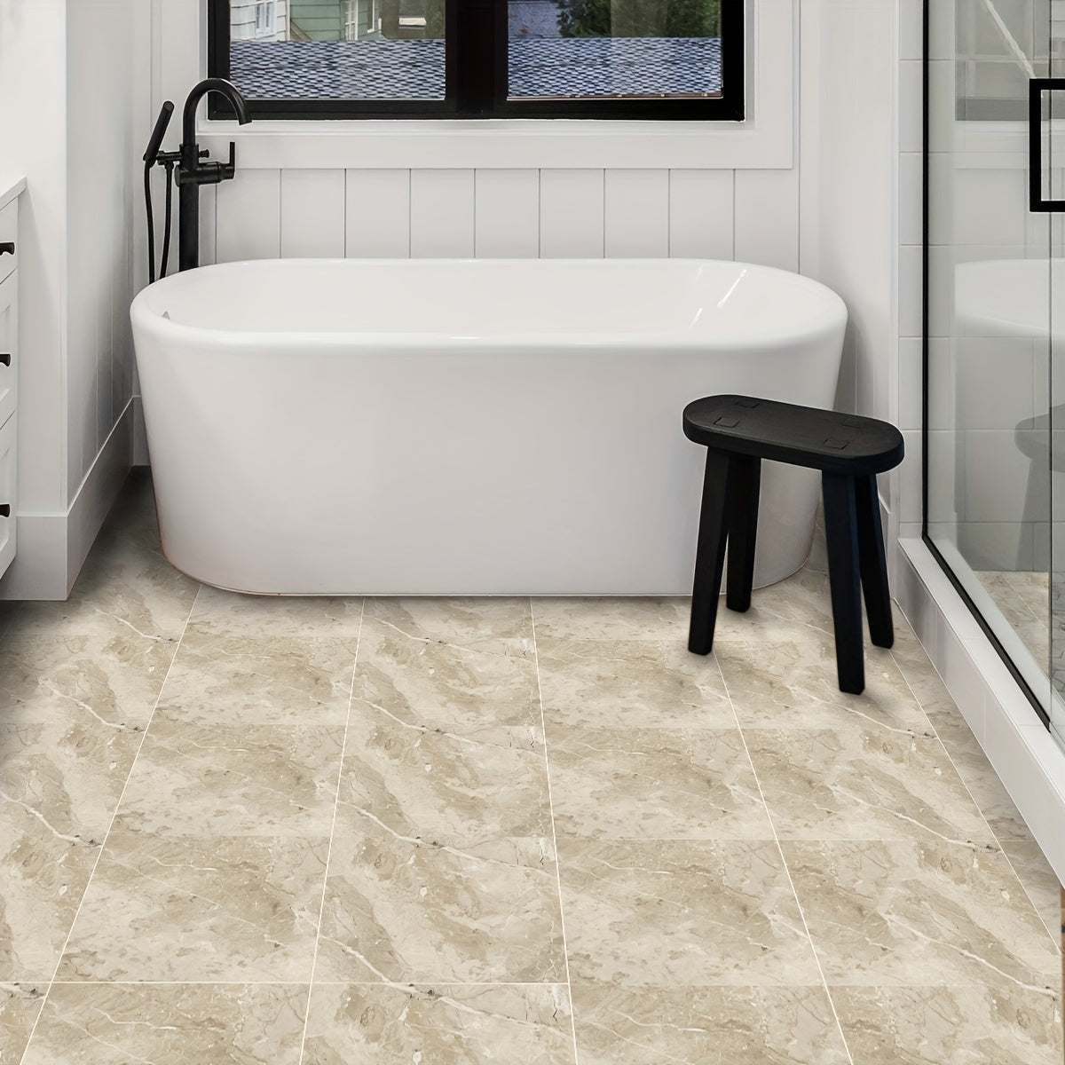 4pcs Marble Pattern Floor Stickers Non Slip Waterproof Tile