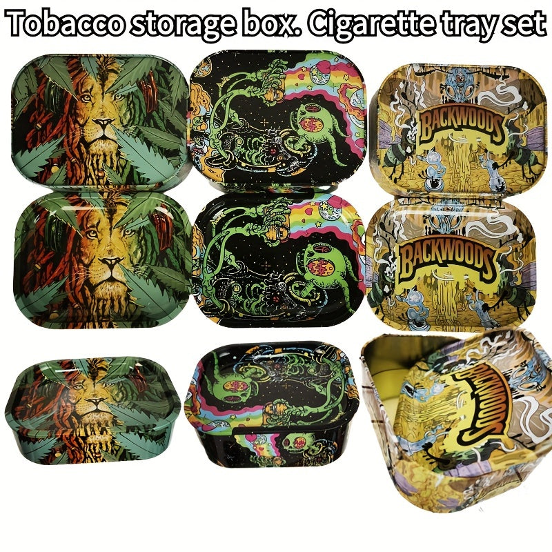 Creative Pattern Storage Box Rolling Tray Metal Rolling Tray