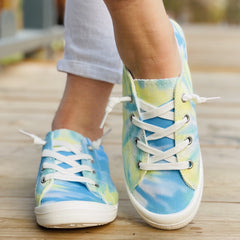 Tie Dye Low Top Flat Shoes Casual Lace Up Canvas Lightweight Walking Sneakers