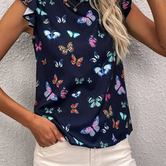  Women's Butterfly Print Sleeve Top