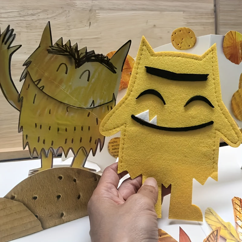 7pcs Emotional Monster Felt Puppet Set with English Picture Book