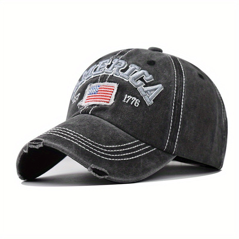 Geometric pattern Vintage Style Baseball Cap with American Flag Embroidery