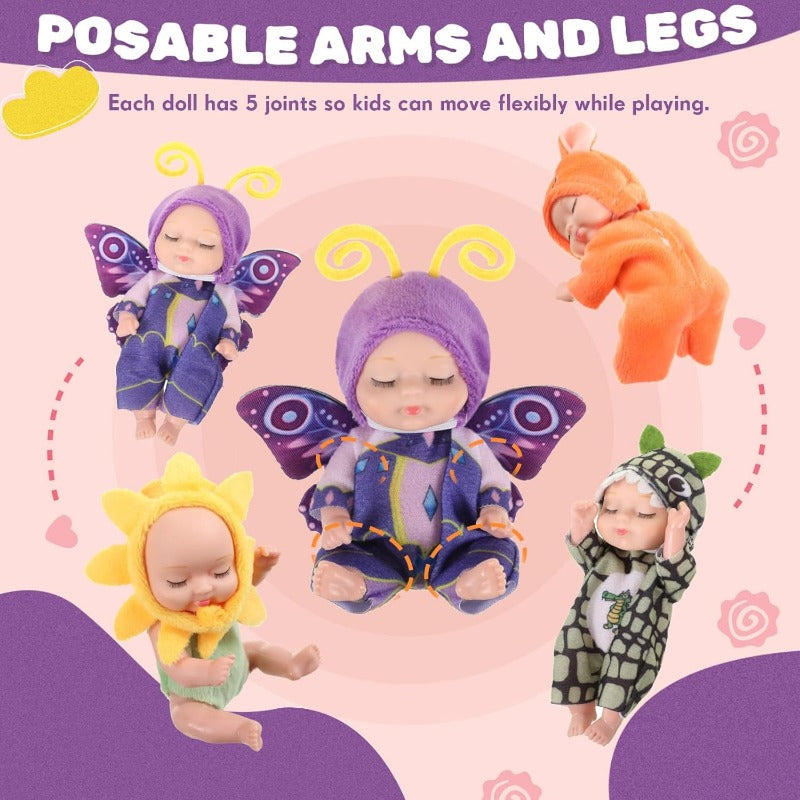 Mini Baby Dolls 4 Inch Realistic PVC Assorted Doll Set with Pajamas