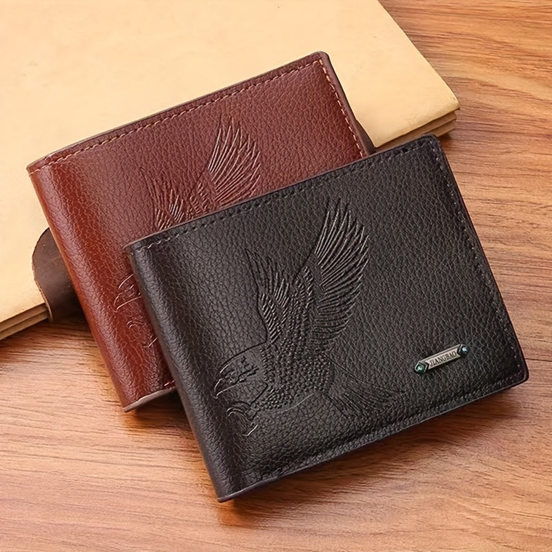 Men's PU Leather Eagle Pattern Short Wallet Card Cash Holder