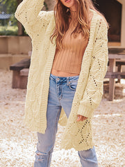  Hollow Out Open Front Knitted Cardigan