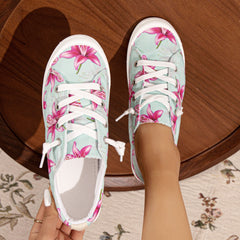 Women's Lily Flower Canvas Shoes Lace Up Low Top Sneakers