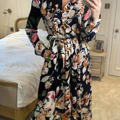Women's Plus Floral Print Button Up Lapel Collar Midi Dress