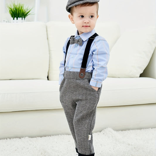 Baby Boys Gentleman Outfits Long Sleeve Bowtie Shirts Suspender Pants Set